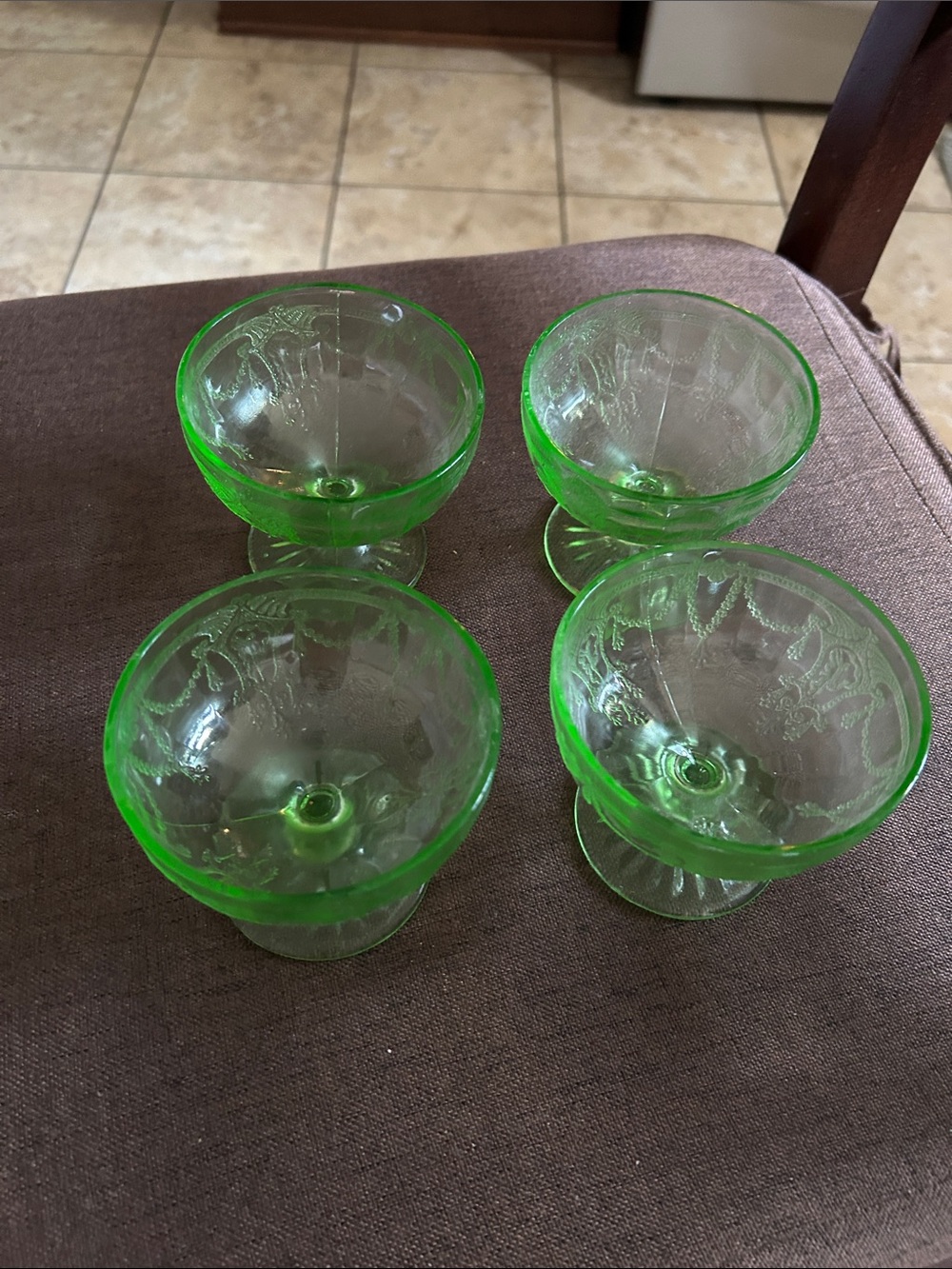 Vintage Green Glass Dessert Cups - Set of 4